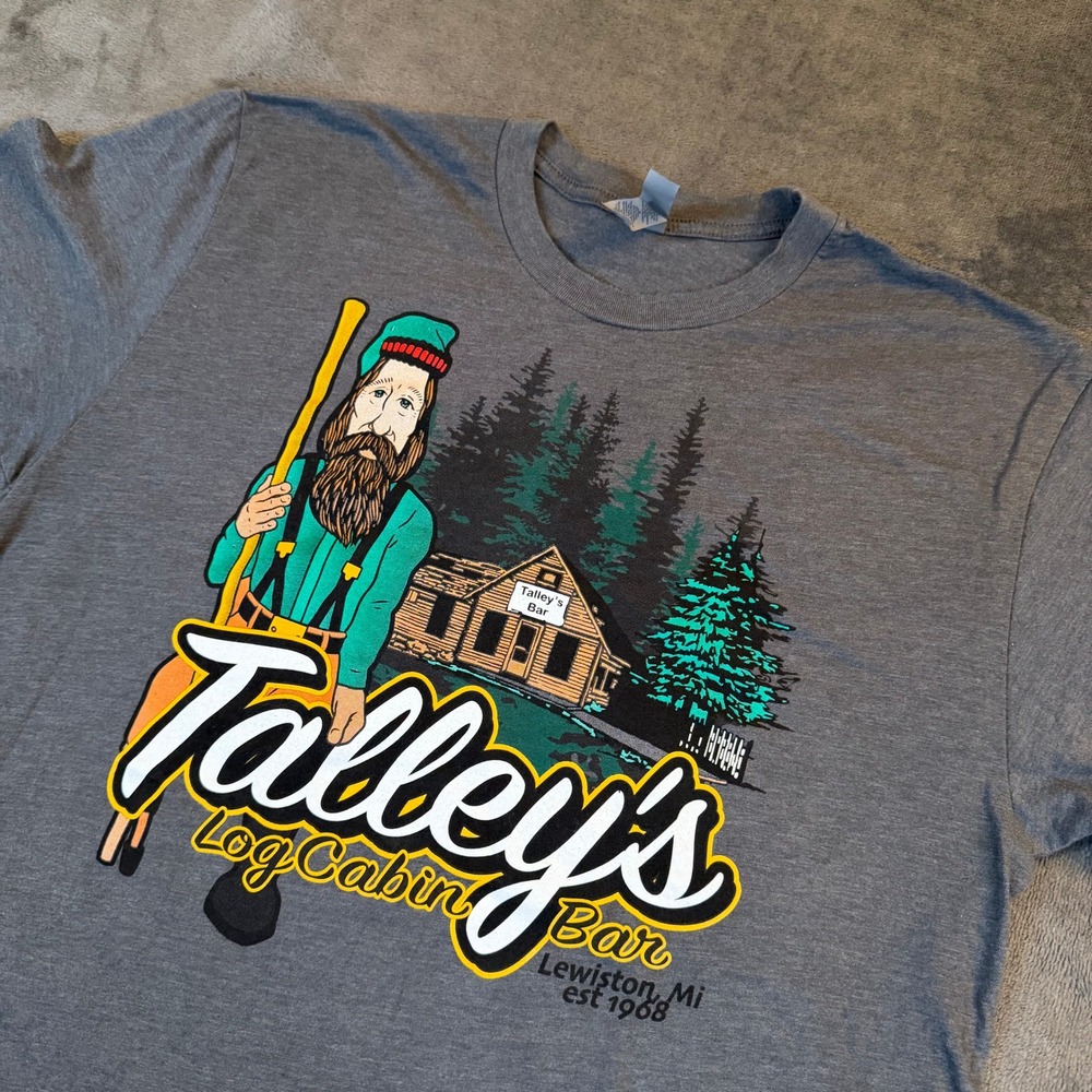 Next Level Talley's Log Cabin Bar T Shirt Mens Medium Gray Graphic Tee